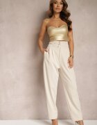 bisou's project Pantaloni de costum bej Talie înaltă cu două curele Ismera