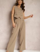 bisou's project Pantaloni de costum eleganți bej închis cu talie înaltă Lainiva