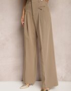 bisou's project Pantaloni de costum eleganți bej închis cu talie înaltă Lainiva