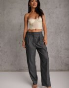 bisou's project Pantaloni gri închis largi cu buzunare croială de costum Verati