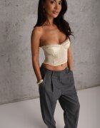 bisou's project Pantaloni gri închis largi cu buzunare croială de costum Verati