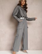 bisou's project Pantaloni Gri închis Largi Talie înaltă Stil elegant Cu buzunare cargo Dekanna