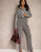 bisou's project Pantaloni Gri închis Talie înaltă stil costum cu buzunare Junife