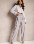 bisou's project Pantaloni Gri Talie înaltă Stil costum cu curele și catarame Daklena