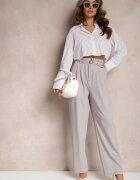bisou's project Pantaloni Gri Talie înaltă Stil costum cu curele și catarame Daklena