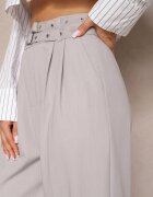 bisou's project Pantaloni Gri Talie înaltă Stil costum cu curele și catarame Daklena