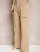 bisou's project Pantaloni Largi Bej Cu talie înaltă Stil elegant Cu buzunare cargo Dekanna