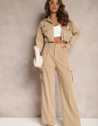 bisou's project Pantaloni Largi Bej Cu talie înaltă Stil elegant Cu buzunare cargo Dekanna