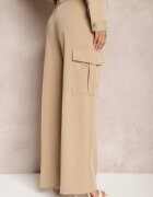 bisou's project Pantaloni Largi Bej Cu talie înaltă Stil elegant Cu buzunare cargo Dekanna