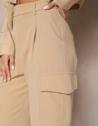 bisou's project Pantaloni Largi Bej Cu talie înaltă Stil elegant Cu buzunare cargo Dekanna