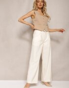 bisou's project Pantaloni Largi Bej Deschis Talie înaltă Închidere cu cataramă cu curea din material textil Etela