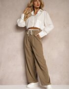 bisou's project Pantaloni Maro cu croială lejeră cu fermoar lateral și șnur în talie Irialea