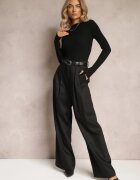 bisou's project Pantaloni Negri Largi High Waist cu Buzunare Keanne
