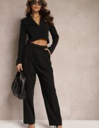 bisou's project Pantaloni Negri Talie înaltă în Stil Costum cu Buzunare Junife