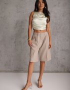 bisou's project Pantaloni scurți Bej cu croială tip costum High Waist cu adaos de viscoză Mavvia