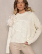 bisou's project Pulover Bej deschis cu Aplicație în formă de Floare și Perle cu Amestec de Lână Sintinellia