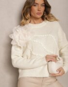 bisou's project Pulover Bej deschis cu Aplicație în formă de Floare și Perle cu Amestec de Lână Sintinellia