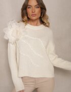 bisou's project Pulover Bej deschis cu Aplicație în formă de Floare și Perle cu Amestec de Lână Sintinellia