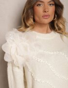 bisou's project Pulover Bej deschis cu Aplicație în formă de Floare și Perle cu Amestec de Lână Sintinellia