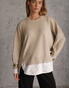 bisou's project Pulover din viscoză croială oversize cu cămașă imitată dedesubt Brosena Bej