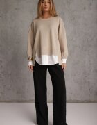 bisou's project Pulover din viscoză croială oversize cu cămașă imitată dedesubt Brosena Bej