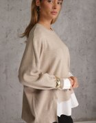 bisou's project Pulover din viscoză croială oversize cu cămașă imitată dedesubt Brosena Bej
