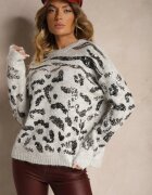 bisou's project Pulover Gri din Lână Decorat cu Imprimeu Leopard cu Paiete Issanoria