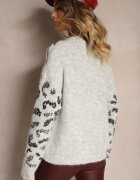 bisou's project Pulover Gri din Lână Decorat cu Imprimeu Leopard cu Paiete Issanoria