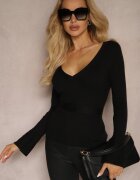 bisou's project Pulover Negru Reiat din viscoză Decorat cu aplicație florală și curea Clevina