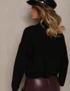 bisou's project Pulover pe gât Negru cu Lână Croi Oversize cu Floare 3D și Paiete Zolimi