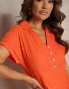 bisou's project Rochie Ajour Portocalie din Bumbac cu Mânecă Scurtă și nasturi Obitha
