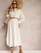 bisou's project Rochie Ajourată Bej deschis Stil cămașă Din viscoză și in Cu șlițuri și nasturi Sannesti
