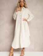 bisou's project Rochie Ajourată Bej deschis Stil cămașă Din viscoză și in Cu șlițuri și nasturi Sannesti
