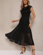 bisou's project Rochie Ajourată Neagră cu Croială Cloș Ornată cu Curea Galorena