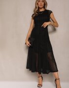 bisou's project Rochie Ajourată Neagră cu Croială Cloș Ornată cu Curea Galorena