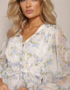 bisou's project Rochie Alb-Albastru Cloș cu Volane și Curea din Material în Talie Viorena
