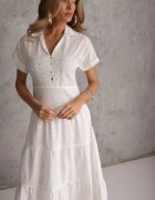 bisou's project Rochie Albă Ajurată din Bumbac cu Mânecă Scurtă și Nasturi Obitha