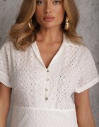 bisou's project Rochie Albă Ajurată din Bumbac cu Mânecă Scurtă și Nasturi Obitha