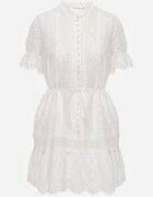 bisou's project Rochie Albă Boho din Bumbac Decorată cu Model Ajurat și Volane și Legată cu un Cordon Nelah
