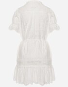 bisou's project Rochie Albă Boho din Bumbac Decorată cu Model Ajurat și Volane și Legată cu un Cordon Nelah