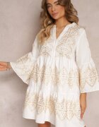 bisou's project Rochie Albă Brodată Cloș cu Mânecă Largă Kalee