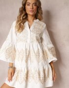 bisou's project Rochie Albă Brodată Cloș cu Mânecă Largă Kalee