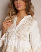 bisou's project Rochie Albă Brodată Cloș cu Mânecă Largă Kalee