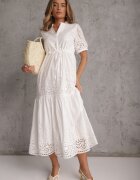 bisou's project Rochie Albă Brodată Din bumbac cu elastic în talie Ineryna