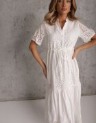 bisou's project Rochie Albă Brodată Din bumbac cu elastic în talie Ineryna