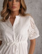 bisou's project Rochie Albă Brodată Din bumbac cu elastic în talie Ineryna