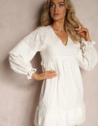 bisou's project Rochie Albă Brodată în Stil Boho din Bumbac Decorată cu nasturi Elali