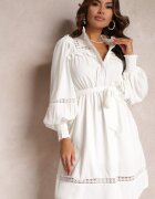 bisou's project Rochie Albă Cloche cu guler tunică și elastic în talie Amrei