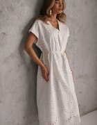 bisou's project Rochie albă de bumbac cu broderie cu cordon din material în talie Dimla