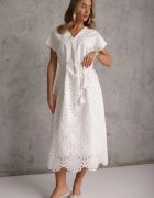 bisou's project Rochie albă de bumbac cu broderie cu cordon din material în talie Dimla
